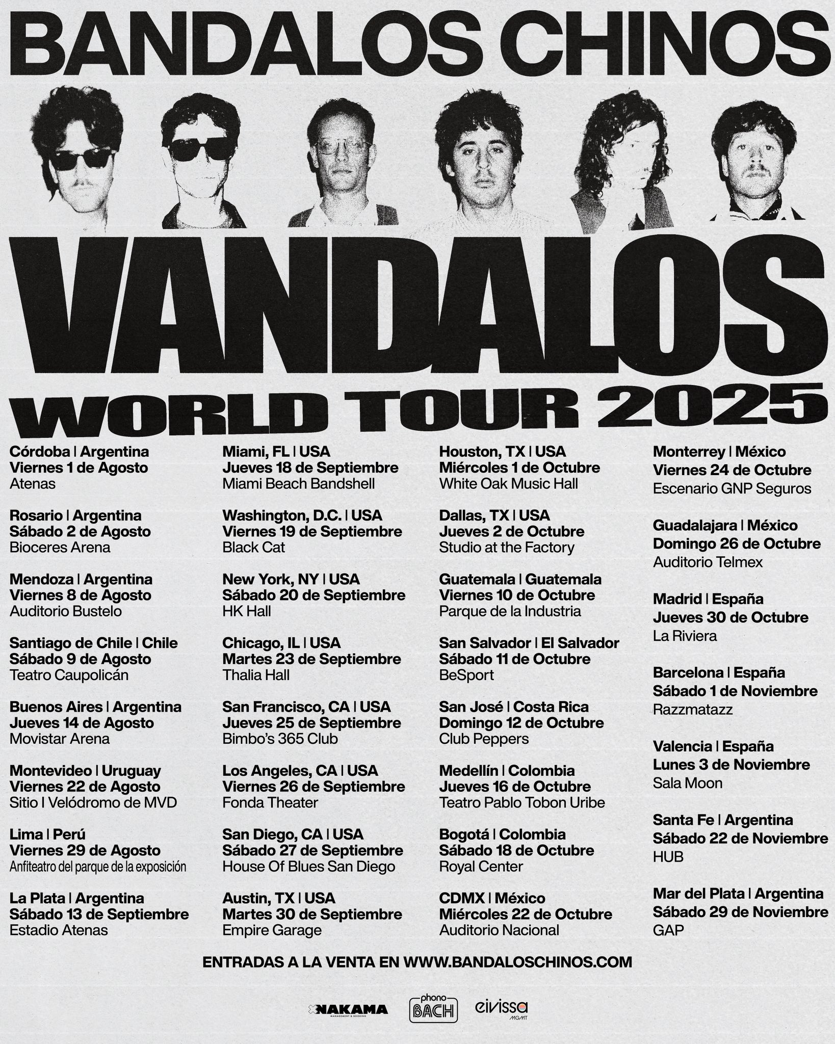 Bandalos Chinos Vándalos World Tour Poster 2025